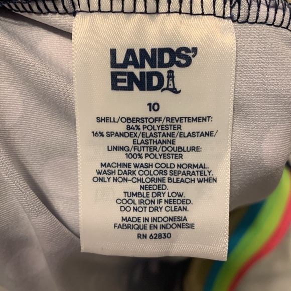 Lands' End girls navy blue polka dots Swimsuit with Rainbow Strap one piece 10 - Picture 5 of 6